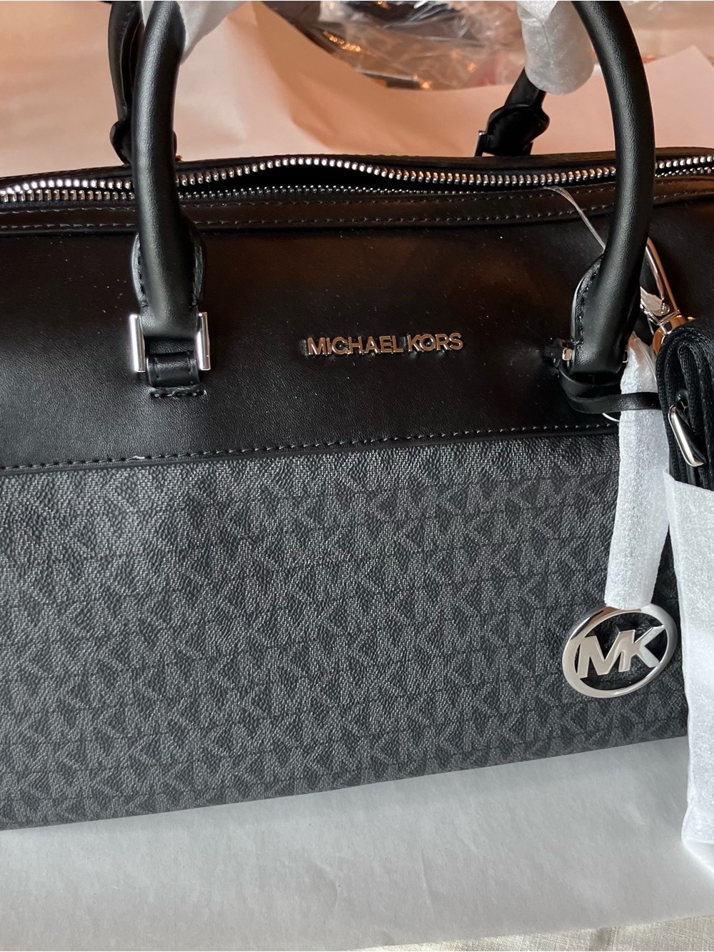 Michael Kors Black and Gray Signature Satchel